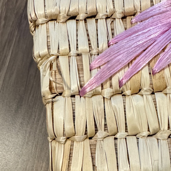 Christian Livingston Vintage Raffia Pink Fabric Roses Lined Top Handle Bag 8x10 - Picture 16 of 16